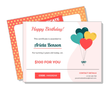 happy birthday gift certificate colorful balloons design template