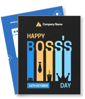 happy boss day greeting card with office theme and date template