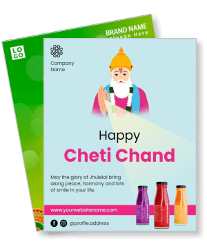 happy cheti chand festival greeting card design with colorful drinks and saint illustration template