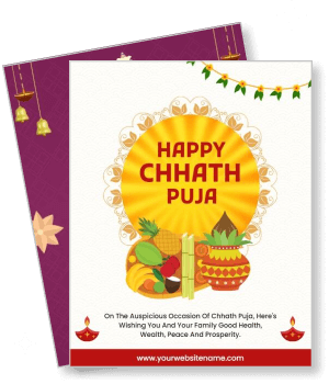 happy chhath puja festival greeting card with offerings and decor template