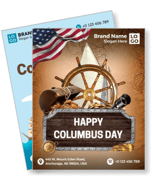 happy columbus day with navigational wheel and american flag template