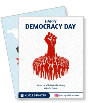 happy democracy day with raised fist and crowd silhouette template