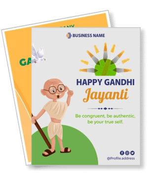 happy gandhi jayanti card with mahatma and peace dove illustration template