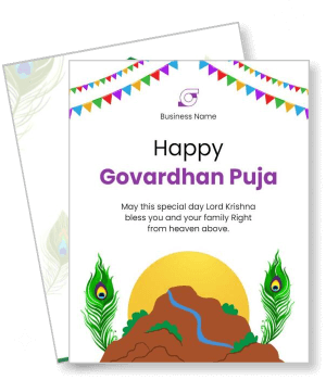 happy govardhan puja festival greeting card design peacock feathers template