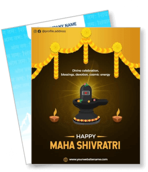 happy maha shivratri festival with shiva lingam decorative garland lamps template