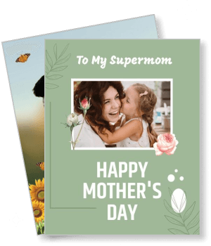 happy mothers day card design with mother and daughter embracing flowers background template