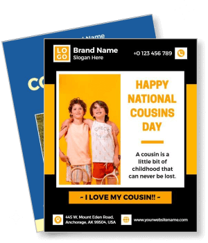 happy national cousins day celebration with two children and quote template