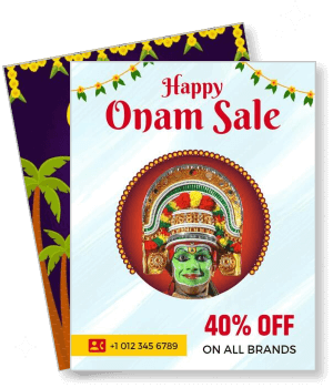 happy onam sale with kathakali face and 40 percent discount offer template