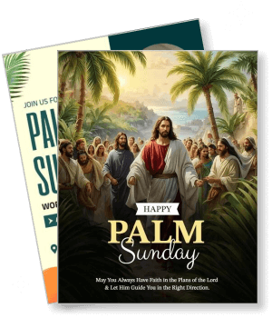 happy palm sunday religious celebration poster with jesus and disciples template