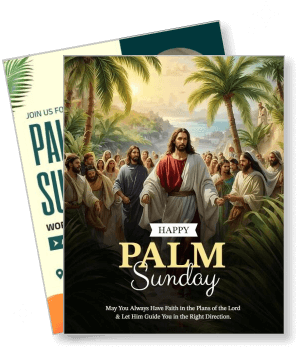 happy palm sunday religious celebration with jesus and disciples template