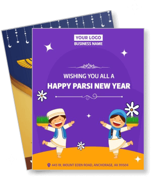 happy parsi new year celebration card with children dancing and business logo template