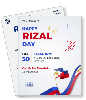 happy rizal day event with flag design and event details template
