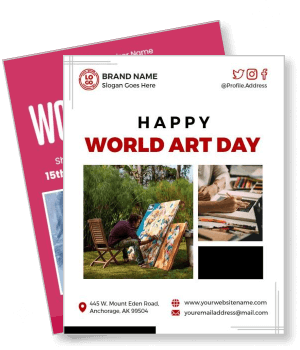 happy world art day celebration with painting workshops and contact details template