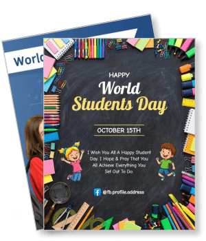 happy world students day chalkboard design with school supplies and cartoons template