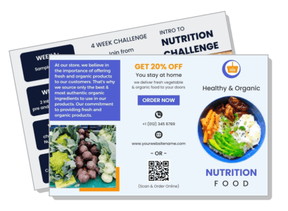 healthy organic nutrition food promo flyer with discount offer template