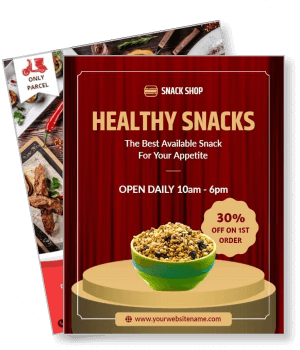 healthy snacks promotion with discount offer and opening hours template