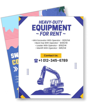 heavy duty construction equipment rental promotional design template