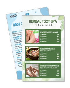herbal foot spa price list with massage options and images template