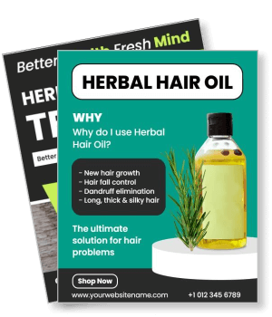 herbal hair oil advertisement with benefits and contact details template