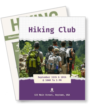 hiking club event with group of backpackers and meeting details template