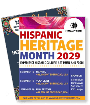 hispanic heritage month 2029 event poster with dates and activities template