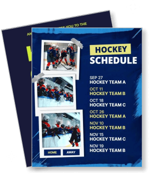 hockey team schedule with match dates and team photos template
