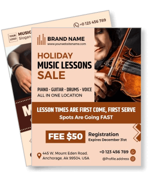 holiday music lessons sale piano guitar drums voice registration offer template