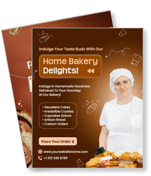 home bakery with chef offering cakes cookies and bread for delivery template