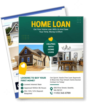 home loan promotional with contact details and benefits template