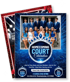 homecoming court celebration poster with dress code and event details template