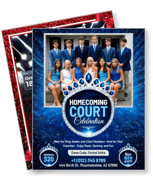 homecoming court celebration with dress code and event details template