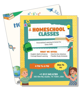 homeschool classes advertisement poster with schedule and contact info template
