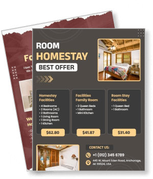 homestay room offer with facilities and contact details template