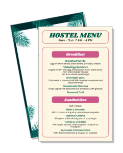 hostel menu breakfast sandwiches tropical design template