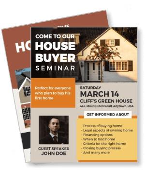 house buyer seminar flyer with event details and guest speaker template