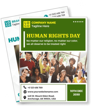 human rights day celebration event with diverse group and contact info template