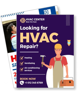 hvac repair service advertisement poster with technician and contact info template