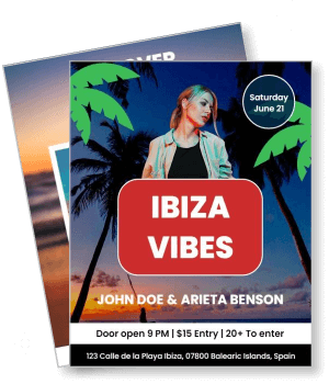 ibiza vibes party summer event palm trees entry details template