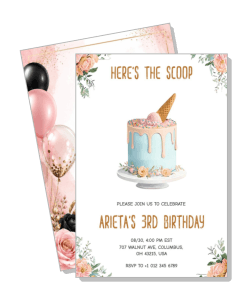ice cream themed 3rd birthday invitation card design template