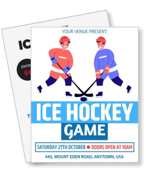 ice hockey game event with details and player illustrations template