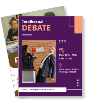 intellectual debate event with megaphone illustration template