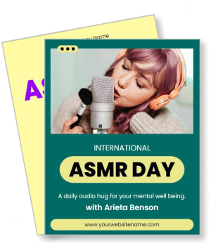 international asmr day audio hug podcast banner with microphone and host template