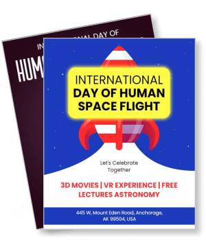 international day of human space flight event with rocket template