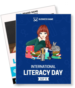 international literacy day with books rabbit and notepad template