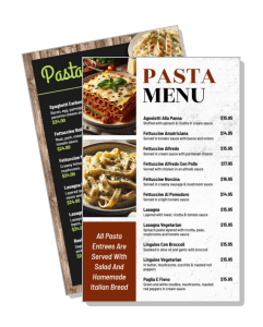 italian pasta menu design with prices and dishes template