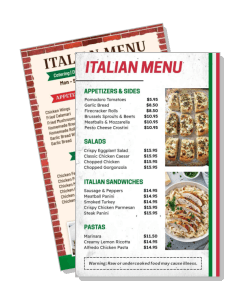 italian restaurant menu design with appetizers salads sandwiches and pasta options template