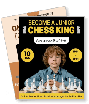 junior chess king event poster anchorage age group 5 to 14 years template