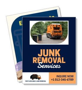 junk removal services advertisement with orange garbage truck and contact info template