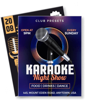 karaoke night show with microphone and event details template