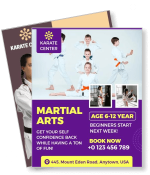 karate center martial arts flyer for beginners classes aged 6 to 12 years template